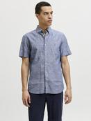 Summer Linen Shield Short Sleeve Faded Denim Shirt