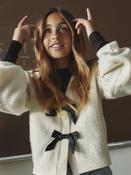 Rina Long Sleeve Knit Cardigan - Antique White Black Bow image