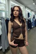 Brown Zip Detail Cropped Top image