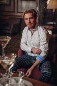 Long Sleeve Classic Blue Shirt With Sketch Pattern