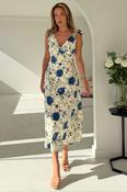 Beverly Floral Tie Shoulder White Midi Dress