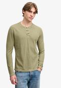 Waffle Long Sleeve Henley Top - Light Khaki Green