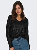 Sequins Long Sleeve V-Neck Top-Black image