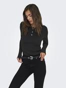 Elisa Long Sleeve Rib Polo Knit - Black image