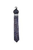Kid Boys Floral Tie &amp; Pocket Square Set-Navy/Pink/Silver