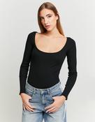 Black Ribbed Basic Bodysuit