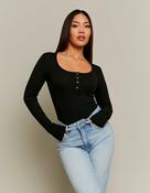 Black Buttoned Long Sleeve Bodysuit