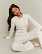 White Knit Buttoned Cardigan With Hood