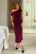 Donna Asymmetric Neckline Plum Midi Dress