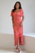 Heidi Lace Ruched Midi Peach Dress image