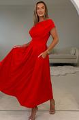 Dollie Asymmetric Neckline Skater Midi Red Dress image