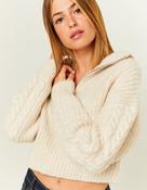 White Cropped Jumper With Zip Up image