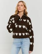 Brown Knitted Zip Up Jumper with Hearts