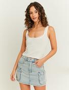 White Basic Tank Top With Lace Insert image