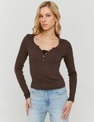 Brown Long Sleeve T-Shirt with Lace Detail image