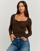 Brown Scoop Neck Long Sleeve T-Shirt