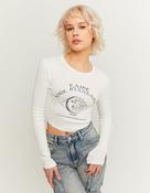 White Cropped Fitted Printed T-Shirt image
