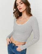 Striped Basic T-Shirt With Lace Detail image