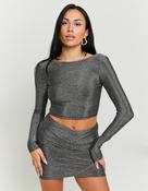 Silver Low Back Cropped Top In Lurex image