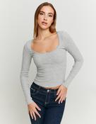 Grey Basic Ribbed Long Sleeve T-Shirt image
