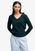 Wool Blend Cable V Neck - Pine Green Marl image