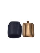 Bronze Hip Flask With Navy Leather Sleeve