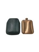 Bronze Hip Flask With Green Leather Sleeve