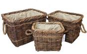 Set of 3 Rattan Baskets “Double Rope” — Rectangle. Brown Antique Finish image