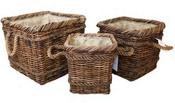 Set of 3 Rattan Baskets “Double Rope” — Square. Brown Antique Finish image