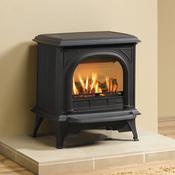 Gazco Huntingdon 30 - Matt Black Logs Clear Door Conventional Flue LPG