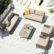 Teak outdoor sofa set for courtyards, featuring a combination of leisure rattan woven sofas and terrace hotel-style rattan chairs image