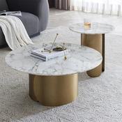 Custom Made Modern Marble Living Room Furniture Gold Stainless Steel Legs Natural Marble Round Coffee Table Sofa End Table Set