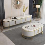Of Lacquer Marble Stainless Steel TV Unit – Custom Made Living Room Media Console