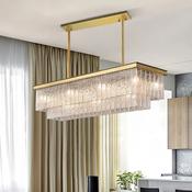 Modern Linear Tiered Glass Chandelier – Gold LED Dining Light
