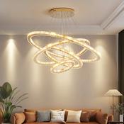 4-Ring Crystal LED Chandelier – Gold Spiral Design