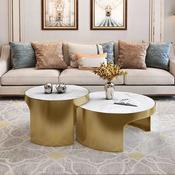 Custom Made Luxury Design Coffee Table Sets Living Room Finish Tea Table Furniture Vintage Sintered Stone Round Gold Coffee Table image