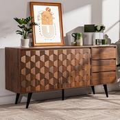 Geometric Carved Wood Sideboard – Luxury Storage Cabinet with Drawers and Steel Legs