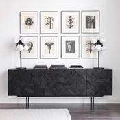 Black Carved Solid Wood Sideboard – Wabi-Sabi Minimalist Storage Cabinet for Living &amp; Entryway