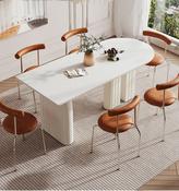 Custom Made French Cream Oval Dining Table Set with Rock Plate Top and Armchair Set – Modern Luxury