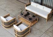 Nordic Outdoor Teak Rattan Sofa Set – Villa Courtyard Lounge with Coffee Table