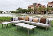 Modern Nordic Outdoor Rattan Sofa Set – L-Shaped Garden Lounge with Coffee Tables