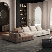 Lawrence Designer Fabric Sofa – Italian Minimalist L-Shape with Tufted Chaise