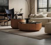 Custom Made Italian Walnut Marble Coffee Table Set