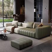 Italian Designer Leather Sofa – L-Shaped Cowhide, Storage-Integrated, Minimalist Style