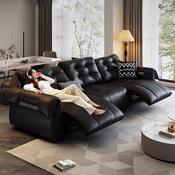 Modern Electric Recliner Sofa – Full Black Leather Telescopic Couch for Living Rooms