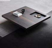 Custom Made Italian Minimalist Smoked Wood Coffee Table with Recessed Tray