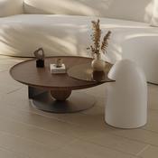 Custom Made Italian Walnut Wabi-Sabi Round Coffee Table with Side Table Combination