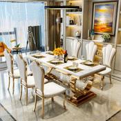 Modern light luxury Italian dining set featuring a rectangular marble table with a simple design, perfect for household use. image