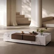 Custom Made Italian Luxury Slate Coffee Table with Walnut Storage Drawers TV Unit &amp; Coffee Table Set