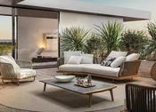 Modern Teak Ribbon Rattan Outdoor Sofa Set – Outdoor Garden Lounge Set – Custom Made
